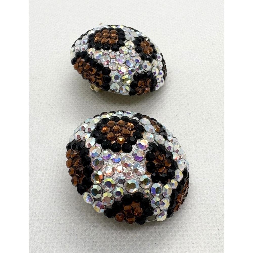 Vintage Caroline Williams Clip-On Earrings Colorful Rhinestone Leopard Print 90s - Picture 4 of 10